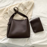 NNEDSZ Coffe 2-Piece Women's Bucket Bag Set - Vintage Large Capacity Shoulder Tote & Crossbody Bag (Commuter Style)