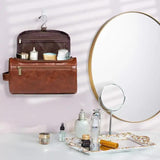NNEDSZ Brown Large Capacity Travel Toiletry Bag - Portable Waterproof Makeup Organizer for Business & Vacation