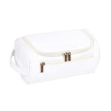 NNEDSZ White Large Capacity PU Leather Travel Toiletry Bag - Portable Waterproof Makeup Organizer for Business & Vacation