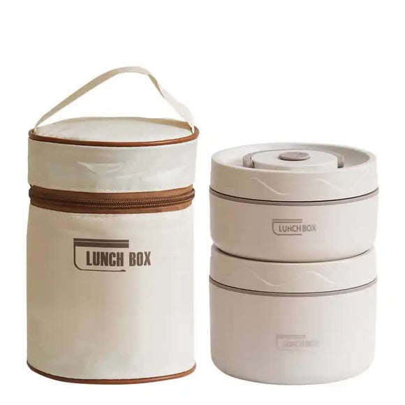NNEDSZ Beige 304 Stainless Steel Microwave-Safe Lunch Box Set (2-Pack) with Insulated Bag, Removable liner, 400+600ML