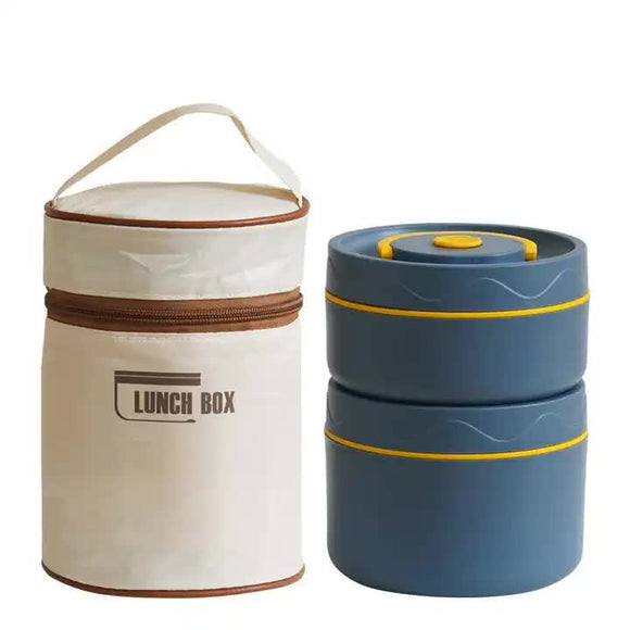 NNEDSZ Blue 304 Stainless Steel Microwave-Safe Lunch Box Set (2-Pack) with Insulated Bag, Removable liner, 400+600ML