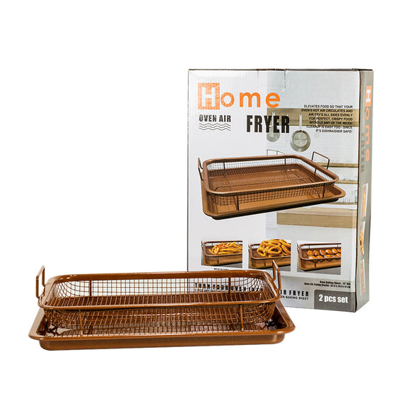 NNEDSZ BBQ Square Non-Stick Stainless Steel Grill Basket - Copper Color, Small Size (30*22*5.5 cm), Ideal for Grilling Meat and Vegetables