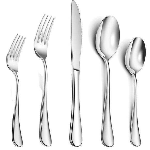 NNEDSZ Silver 410 Stainless Steel Cutlery Set - Western Steak Knife, Fork & Spoon Set, 6 Set/30-Piece Dinnerware Set