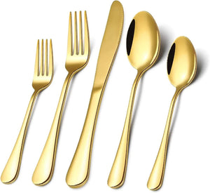 NNEDSZ Gold 410 Stainless Steel Cutlery Set - Western Steak Knife, Fork & Spoon Set, 6 Set/30-Piece Dinnerware Set