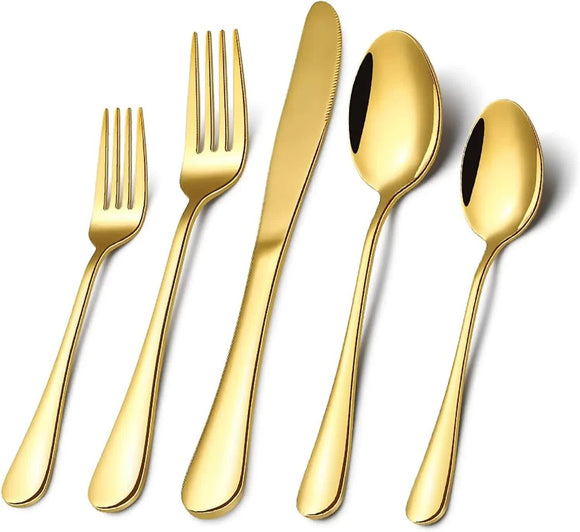 NNEDSZ Gold 410 Stainless Steel Cutlery Set - Western Steak Knife, Fork & Spoon Set, 6 Set/30-Piece Dinnerware Set