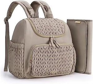 NNEDSZ Brown Travel Backpack with Diaper Changing Mat - Small Size, Insulated Pocket,Perfect for Moms on the Go