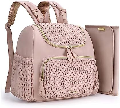 NNEDSZ Pink Travel Backpack with Diaper Changing Mat - Small Size, Insulated Pocket,Perfect for Moms on the Go