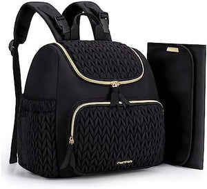 NNEDSZ Black Travel Backpack with Diaper Changing Mat - Small Size, Insulated Pocket,Perfect for Moms on the Go