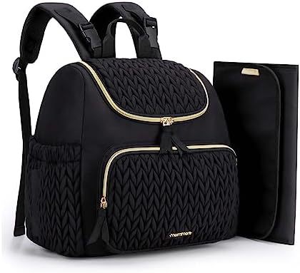 NNEDSZ Black Travel Backpack with Diaper Changing Mat - Small Size, Insulated Pocket,Perfect for Moms on the Go