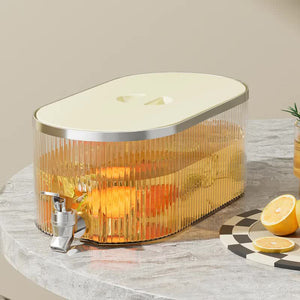 NNEDSZ Cream White Refrigerator Cold Water Dispenser - 5.3L Fruit Tea Jug with Tap for Home Beverages