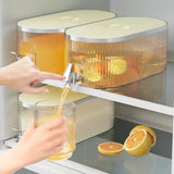 NNEDSZ Cream White Refrigerator Cold Water Dispenser - 5.3L Fruit Tea Jug with Tap for Home Beverages