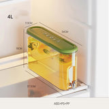 NNEDSZ Green Refrigerator Cold Water Jug with Tap - 4L Large Capacity Sealed Beverage Dispenser for Juice and Water