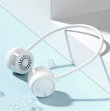 NNEDSZ White Portable Neck Hanging USB Fan - Foldable Lazy Fan with Strong Airflow, USB Rechargeable, Outdoor & Desktop Use
