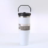 NNEDSZ White 30oz 304 Stainless Steel Ice Cup with Handle - Portable Car and Travel Cup, Double Insulated, for Hot & Cold Drinks