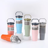 NNEDSZ White 30oz 304 Stainless Steel Ice Cup with Handle - Portable Car and Travel Cup, Double Insulated, for Hot & Cold Drinks
