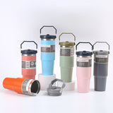 NNEDSZ Pink 30oz 304 Stainless Steel Ice Cup with Handle - Portable Car and Travel Cup, Double Insulated, for Hot & Cold Drinks