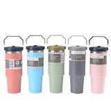 NNEDSZ Orange-pink 30oz 304 Stainless Steel Ice Cup with Handle - Portable Car and Travel Cup, Double Insulated, for Hot & Cold Drinks
