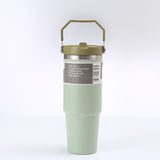 NNEDSZ Green 30oz 304 Stainless Steel Ice Cup with Handle - Portable Car and Travel Cup, Double Insulated, for Hot & Cold Drinks