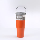 NNEDSZ Orange 30oz 304 Stainless Steel Ice Cup with Handle - Portable Car and Travel Cup, Double Insulated, for Hot & Cold Drinks