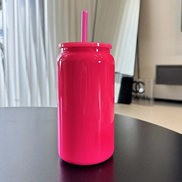 NNEDSZ Hot Pink 16oz 304 Stainless Steel Insulated Travel Mug - Portable Outdoor Coffee Cup, Double-Wall Thermos for Hot & Cold Beverages