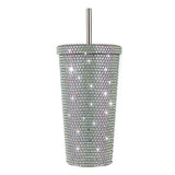 NNEDSZ Diamond-Inlaid Insulated 304 Stainless Steel Cup with Straw - Double-Walled, Rhinestone Coffee Mug, Gift Cup for Beverages
