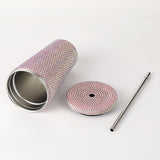 NNEDSZ Pink Diamond-Inlaid Insulated 304 Stainless Steel Cup with Straw - Double-Walled, Rhinestone Coffee Mug, Gift Cup for Beverages