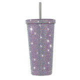 NNEDSZ Purple Diamond-Inlaid Insulated 304 Stainless Steel Cup with Straw - Double-Walled, Rhinestone Coffee Mug, Gift Cup for Beverages