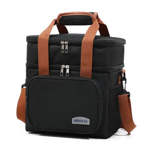 NNEDSZ Black Large Capacity Lunch Bag - Dual-Layer Insulated Cooler Bag for Outdoor, Picnic, and Work Use