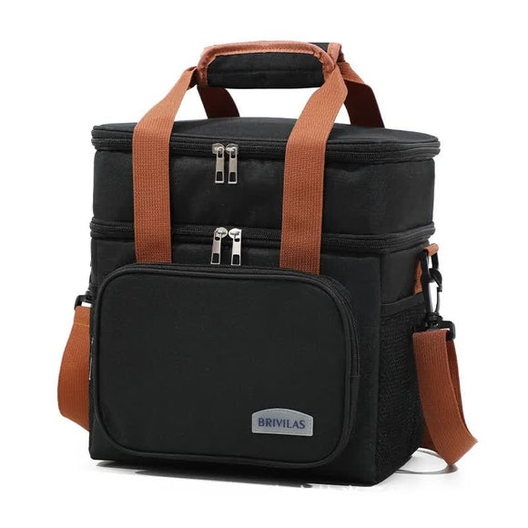 NNEDSZ Black Large Capacity Lunch Bag - Dual-Layer Insulated Cooler Bag for Outdoor, Picnic, and Work Use