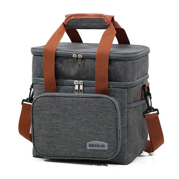 NNEDSZ Grey Large Capacity Lunch Bag - Dual-Layer Insulated Cooler Bag for Outdoor, Picnic, and Work Use