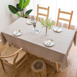 NNEDSZ 140x200cm Beige Striped Cotton Linen Embroidered Tassel Tablecloth - European & American Pastoral Style for Restaurants