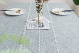 NNEDSZ 140x200cm Beige Striped Cotton Linen Embroidered Tassel Tablecloth - European & American Pastoral Style for Restaurants