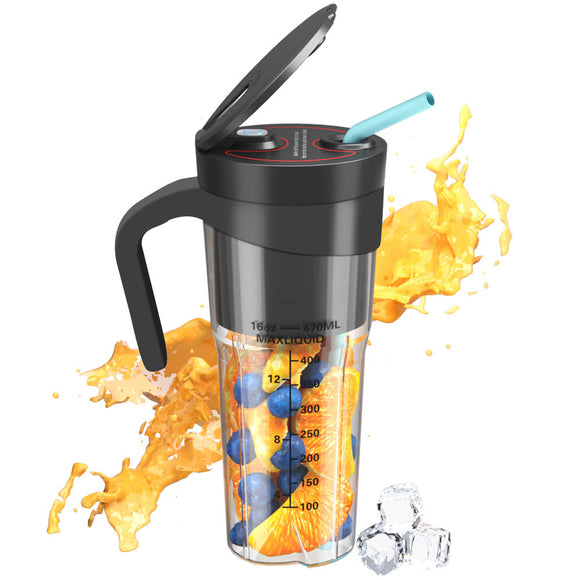 NNEDSZ Black Portable Juicer Cup with Straw, USB Rechargeable 6-Blade Blender, Multi-Function Juice Maker for Travel and Outdoor Use