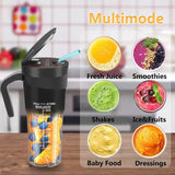 NNEDSZ Black Portable Juicer Cup with Straw, USB Rechargeable 6-Blade Blender, Multi-Function Juice Maker for Travel and Outdoor Use