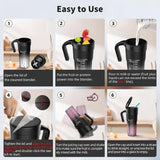 NNEDSZ Black Portable Juicer Cup with Straw, USB Rechargeable 6-Blade Blender, Multi-Function Juice Maker for Travel and Outdoor Use