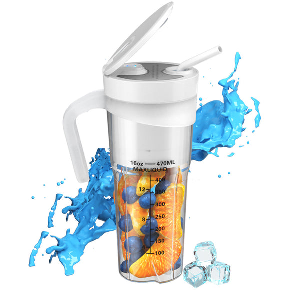 NNEDSZ White Portable Juicer Cup with Straw, USB Rechargeable 6-Blade Blender, Multi-Function Juice Maker for Travel and Outdoor Use