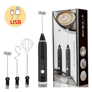 NNEDSZ Black 304 Stainless Steel 3-Speed Handheld Electric Milk Frother, Egg Beater, Paint Mixer, and Milk Powder Blender