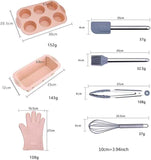 NNEDSZ Green 7-Piece Silicone Bakeware Set with Whisk, Spatula, Brush, Gloves, and Cake Molds for Home Baking