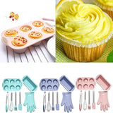 NNEDSZ Green 7-Piece Silicone Bakeware Set with Whisk, Spatula, Brush, Gloves, and Cake Molds for Home Baking
