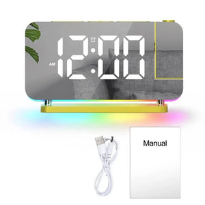 NNEDSZ Gold RGB LED Projection Alarm Clock, Multi-Color Night Light with Snooze Function, Home Decor Digital Clock