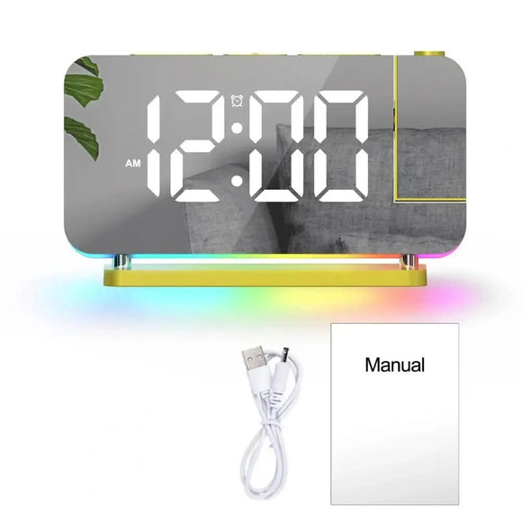 NNEDSZ Gold RGB LED Projection Alarm Clock, Multi-Color Night Light with Snooze Function, Home Decor Digital Clock