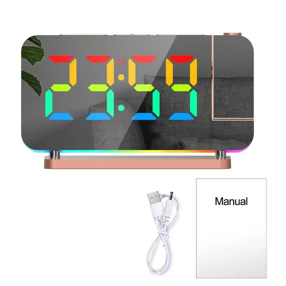 NNEDSZ Rose Gold RGB LED Projection Alarm Clock, Multi-Color Night Light with Snooze Function, Home Decor Digital Clock