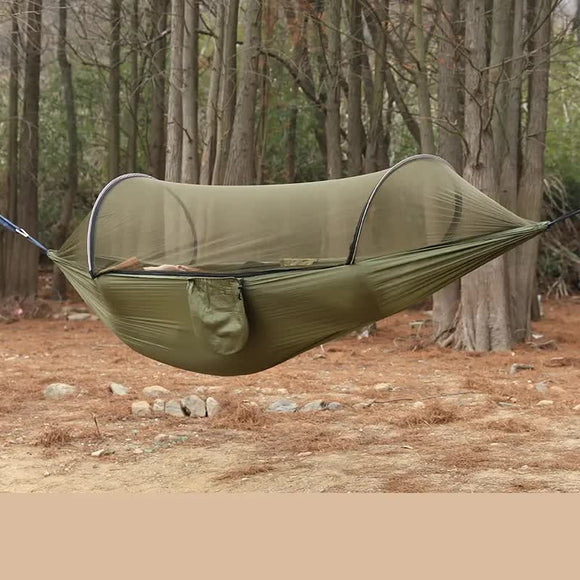 NNEDSZ Military Green Outdoor Camping Hammock with Mosquito Net, Anti-Tip Nylon Fabric, Single/Double Person Quick-Setup Hammock