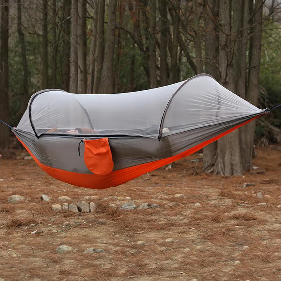 NNEDSZ Red Outdoor Camping Hammock with Mosquito Net, Anti-Tip Nylon Fabric, Single/Double Person Quick-Setup Hammock