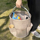 NNEDSZ Green Portable Picnic Basket, Foldable Outdoor Beach Basket with Handle, Multi-Use Storage and Wash Bag