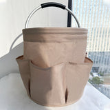 NNEDSZ Khaki Portable Picnic Basket, Foldable Outdoor Beach Basket with Handle, Multi-Use Storage and Wash Bag