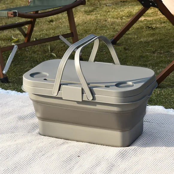 NNEDSZ Army Green Foldable Outdoor Picnic Basket with Lid and Tabletop, Camping Storage Box, Car-Friendly Organizer