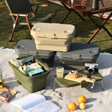 NNEDSZ Army Green Foldable Outdoor Picnic Basket with Lid and Tabletop, Camping Storage Box, Car-Friendly Organizer