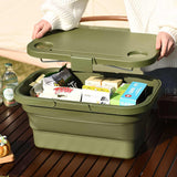 NNEDSZ Army Green Foldable Outdoor Picnic Basket with Lid and Tabletop, Camping Storage Box, Car-Friendly Organizer