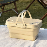 NNEDSZ Ivory Foldable Outdoor Picnic Basket with Lid and Tabletop, Camping Storage Box, Car-Friendly Organizer